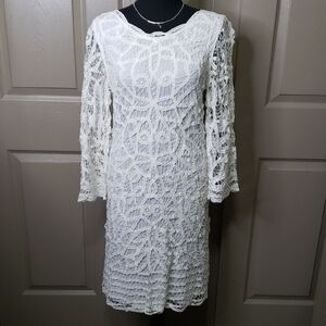 NWOT Peter Nygard White Lace Crochet Long Sleeve Dress Size Small